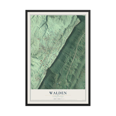Map of Walden, Tennessee, 12 x 18 inch print in a black wood frame