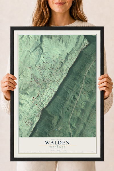 Map of Walden, Tennessee, 18 x 24 inch print in a black wood frame