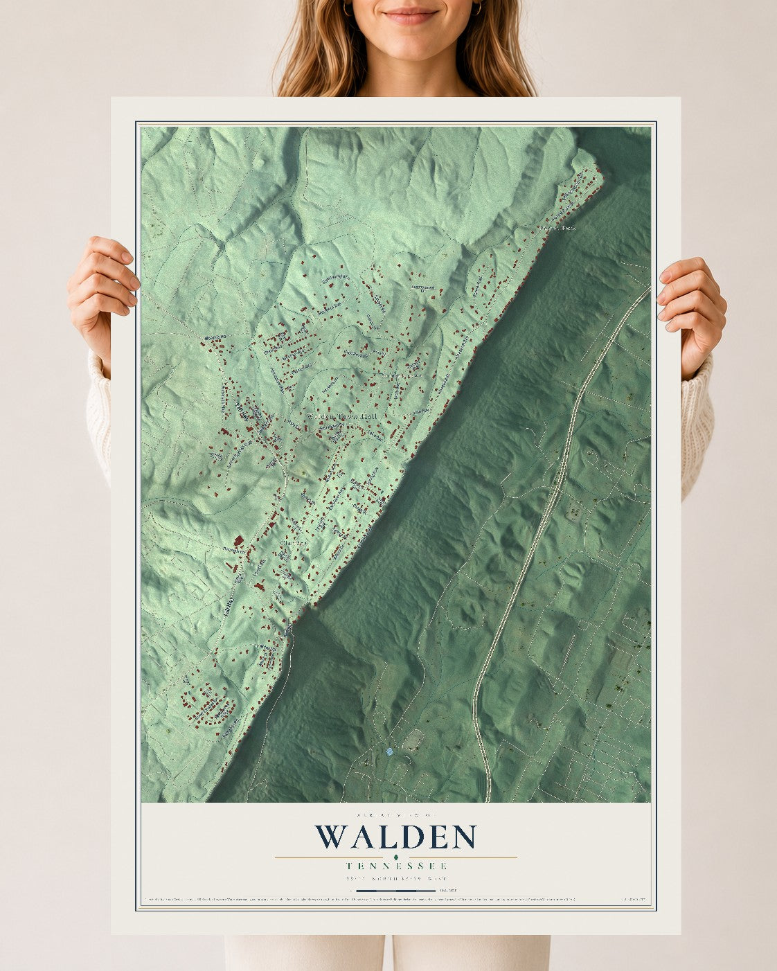 Map of Walden, Tennessee, 24 x 36 inch unframed archival matte print