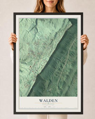 Map of Walden, Tennessee, 24 x 36 inch print in a black wood frame