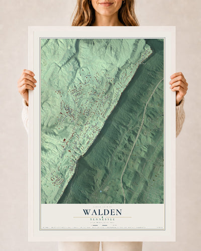 Map of Walden, Tennessee, 24 x 36 inch print in a white wood frame
