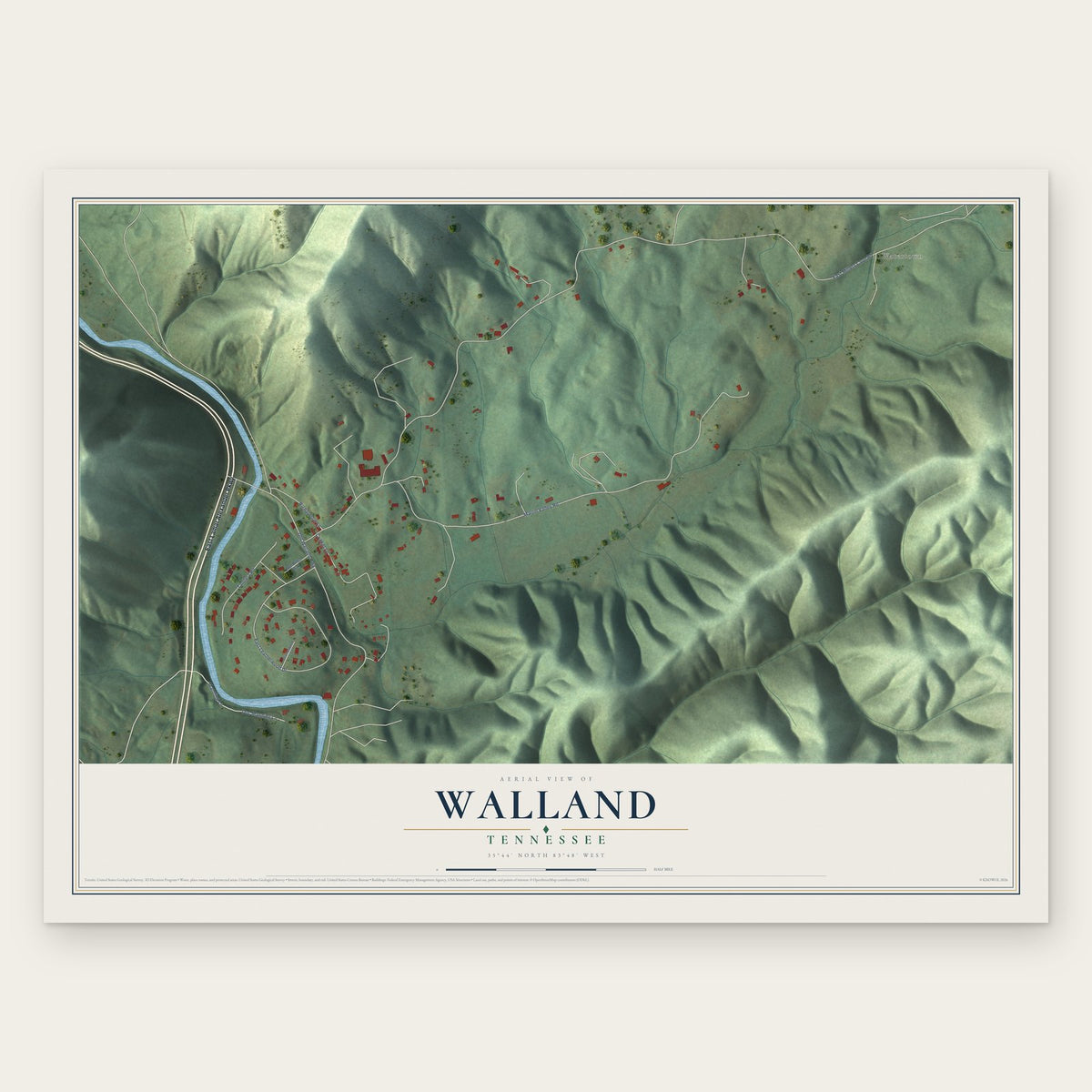 Walland, Tennessee map print, the full design