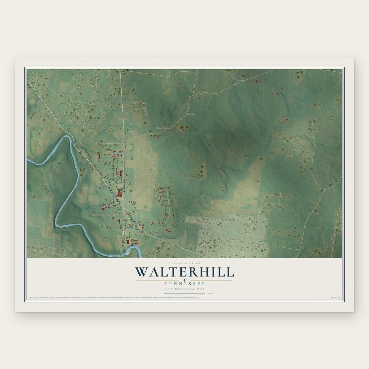 Walterhill, Tennessee map print, the full design