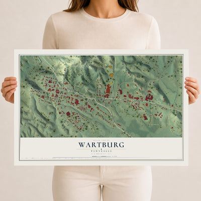 Map of Wartburg, Tennessee, 12 x 18 inch unframed archival matte print