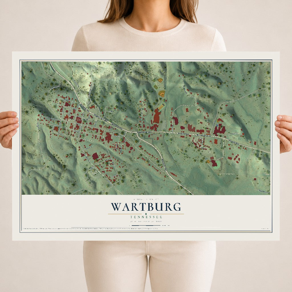 Map of Wartburg, Tennessee, 18 x 24 inch unframed archival matte print