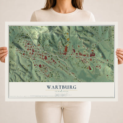 Map of Wartburg, Tennessee, 18 x 24 inch unframed archival matte print
