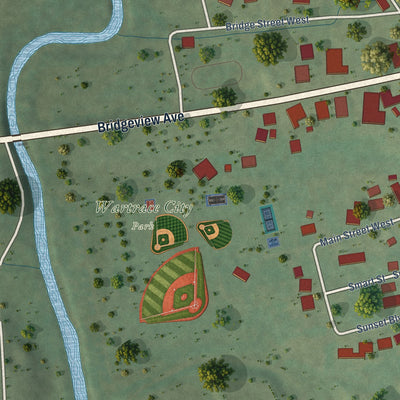 Second close-up of the map of Wartrace, Tennessee print showing more streets and buildings