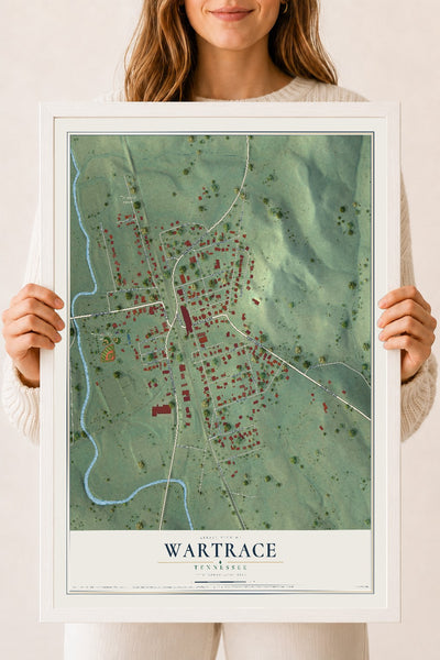 Map of Wartrace, Tennessee, 18 x 24 inch print in a white wood frame