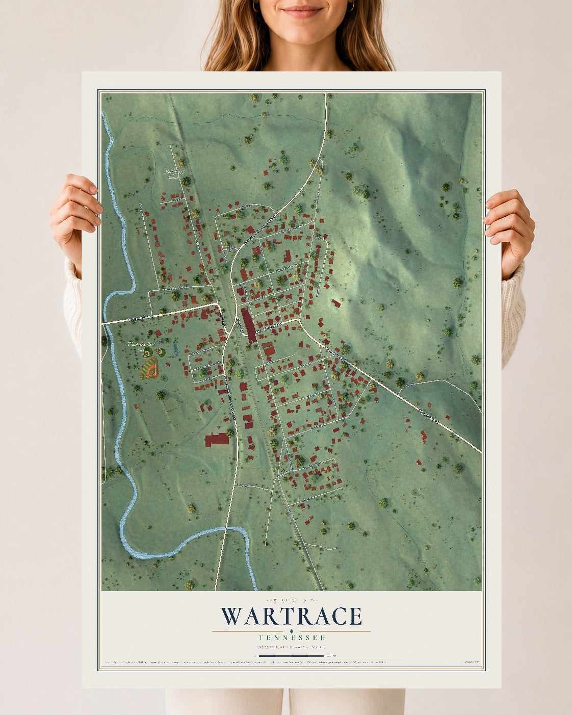 Map of Wartrace, Tennessee, 24 x 36 inch unframed archival matte print