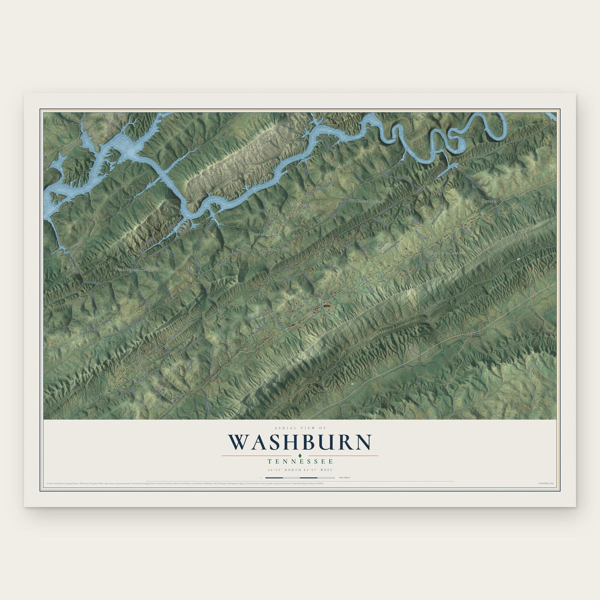 Washburn, Tennessee map print, the full design