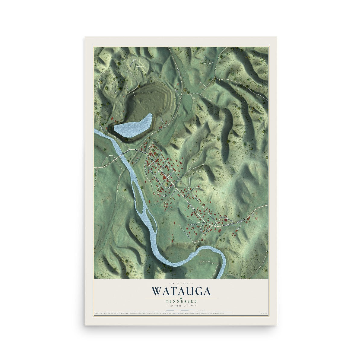 Map of Watauga, Tennessee, 12 x 18 inch unframed archival matte print