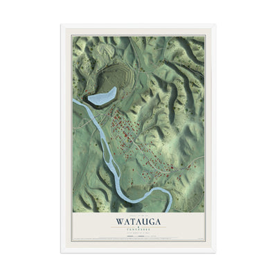 Map of Watauga, Tennessee, 12 x 18 inch print in a white wood frame