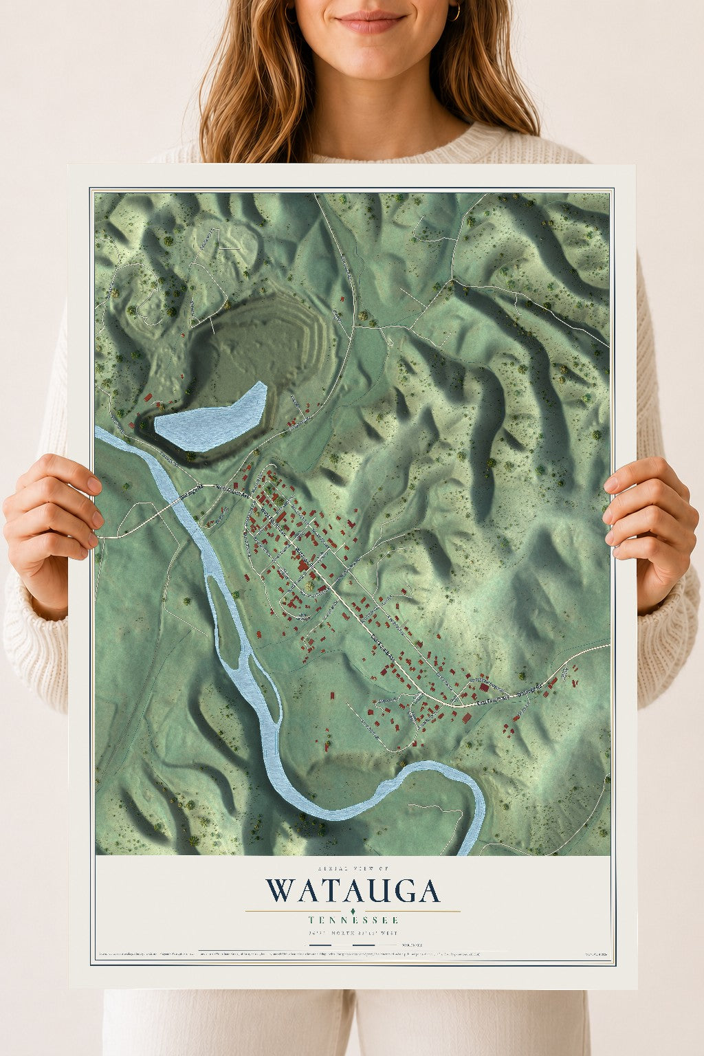Map of Watauga, Tennessee, 18 x 24 inch unframed archival matte print