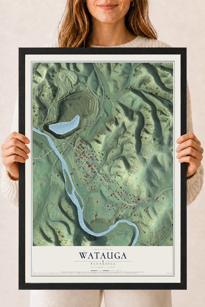 Map of Watauga, Tennessee, 18 x 24 inch print in a black wood frame