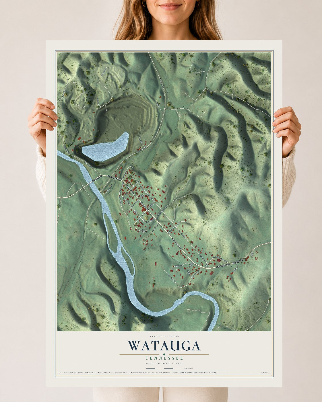 Map of Watauga, Tennessee, 24 x 36 inch unframed archival matte print