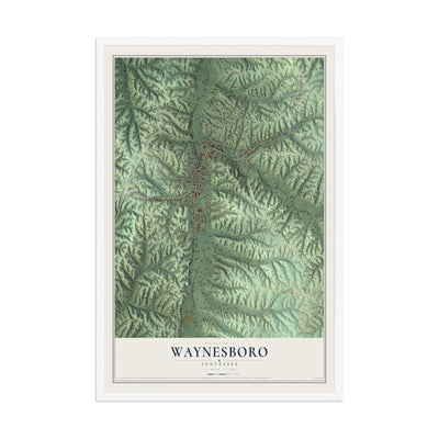 Map of Waynesboro, Tennessee, 12 x 18 inch print in a white wood frame
