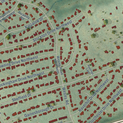 Close-up of the map of West Hills, Tennessee print showing street and building detail