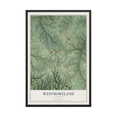 Map of Westmoreland, Tennessee, 12 x 18 inch print in a black wood frame
