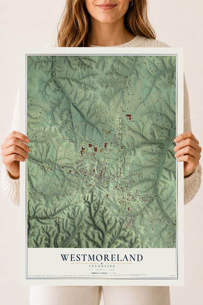 Map of Westmoreland, Tennessee, 18 x 24 inch unframed archival matte print