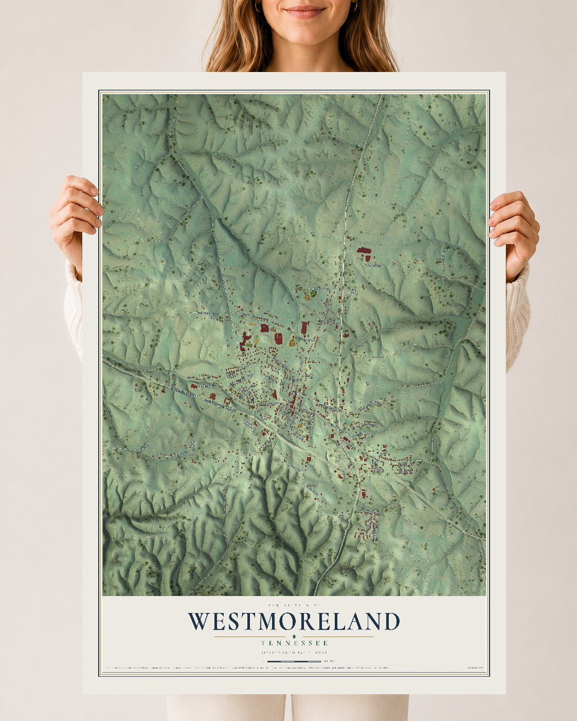 Map of Westmoreland, Tennessee, 24 x 36 inch unframed archival matte print