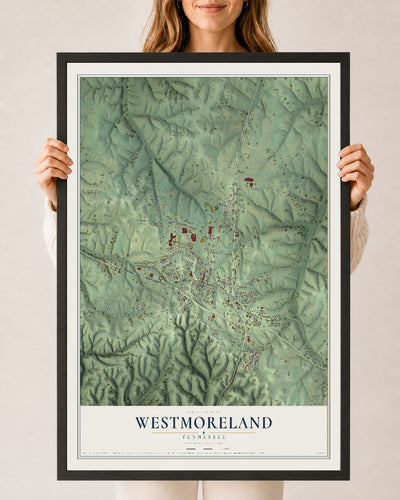 Map of Westmoreland, Tennessee, 24 x 36 inch print in a black wood frame