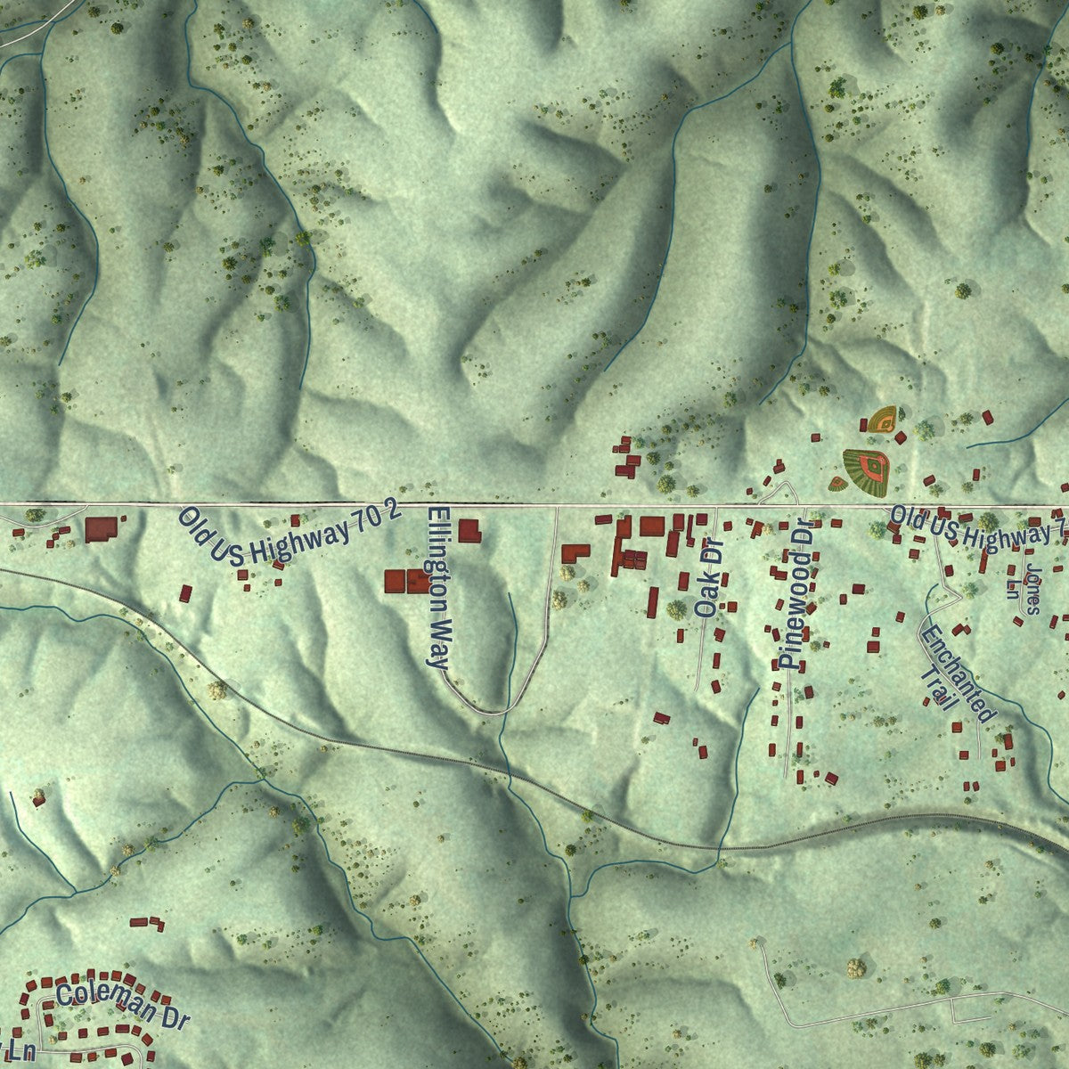 Second close-up of the map of White Bluff, Tennessee print showing more streets and buildings