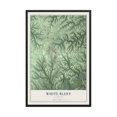 Map of White Bluff, Tennessee, 12 x 18 inch print in a black wood frame