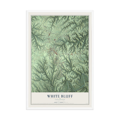Map of White Bluff, Tennessee, 12 x 18 inch print in a white wood frame