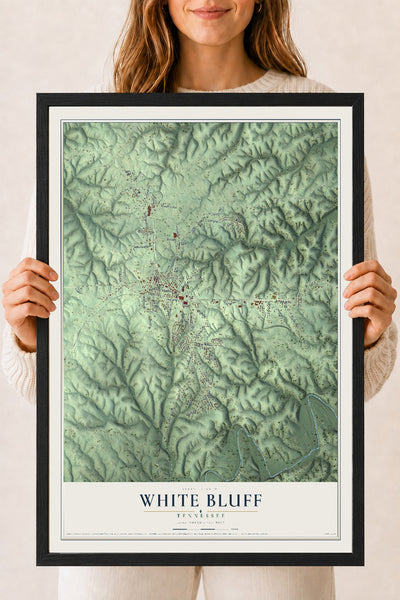 Map of White Bluff, Tennessee, 18 x 24 inch print in a black wood frame