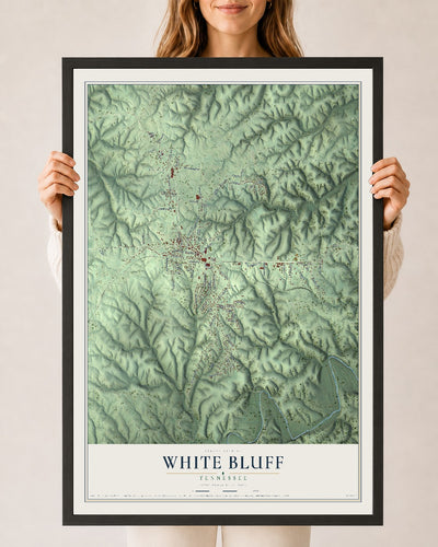 Map of White Bluff, Tennessee, 24 x 36 inch print in a black wood frame