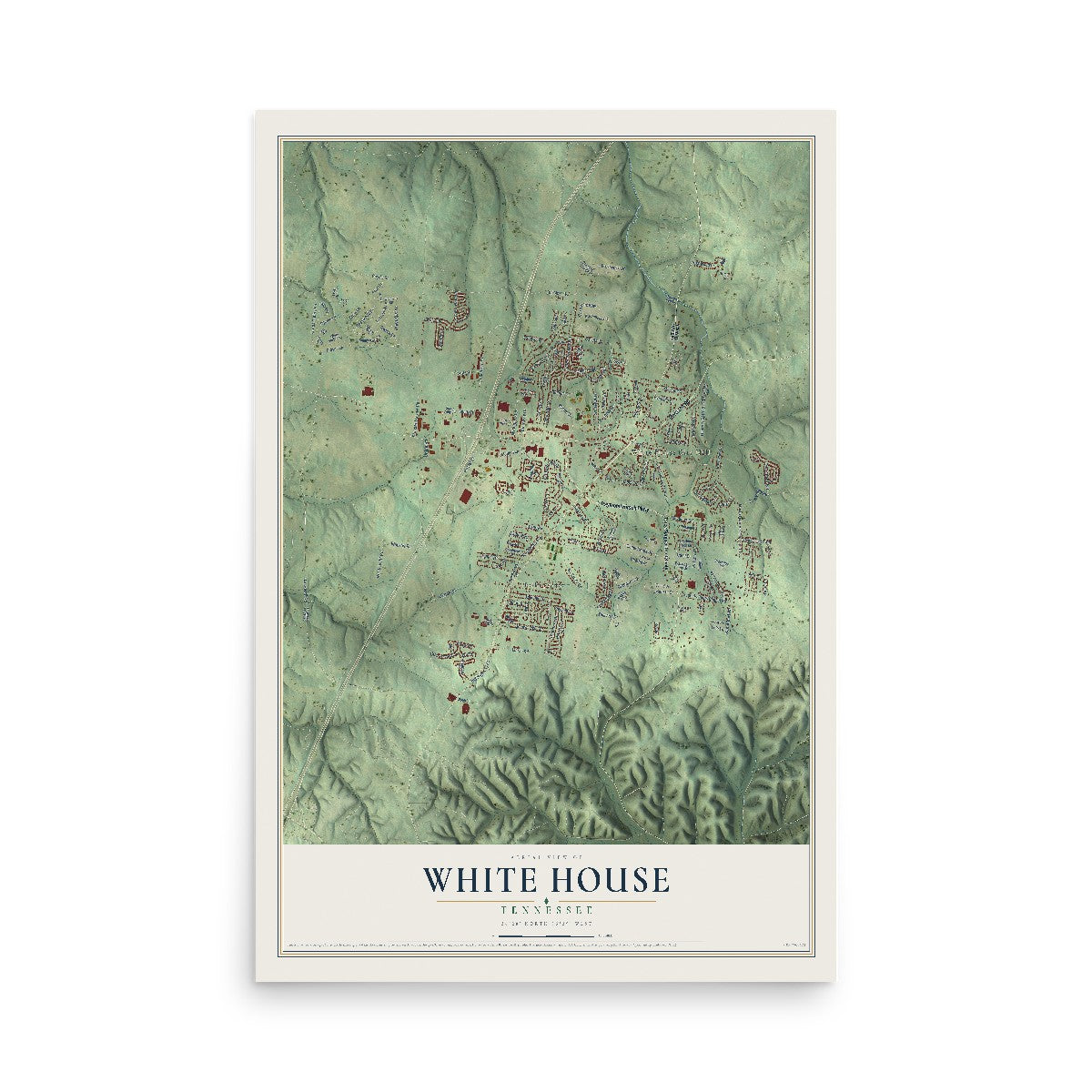 Map of White House, Tennessee, 12 x 18 inch unframed archival matte print