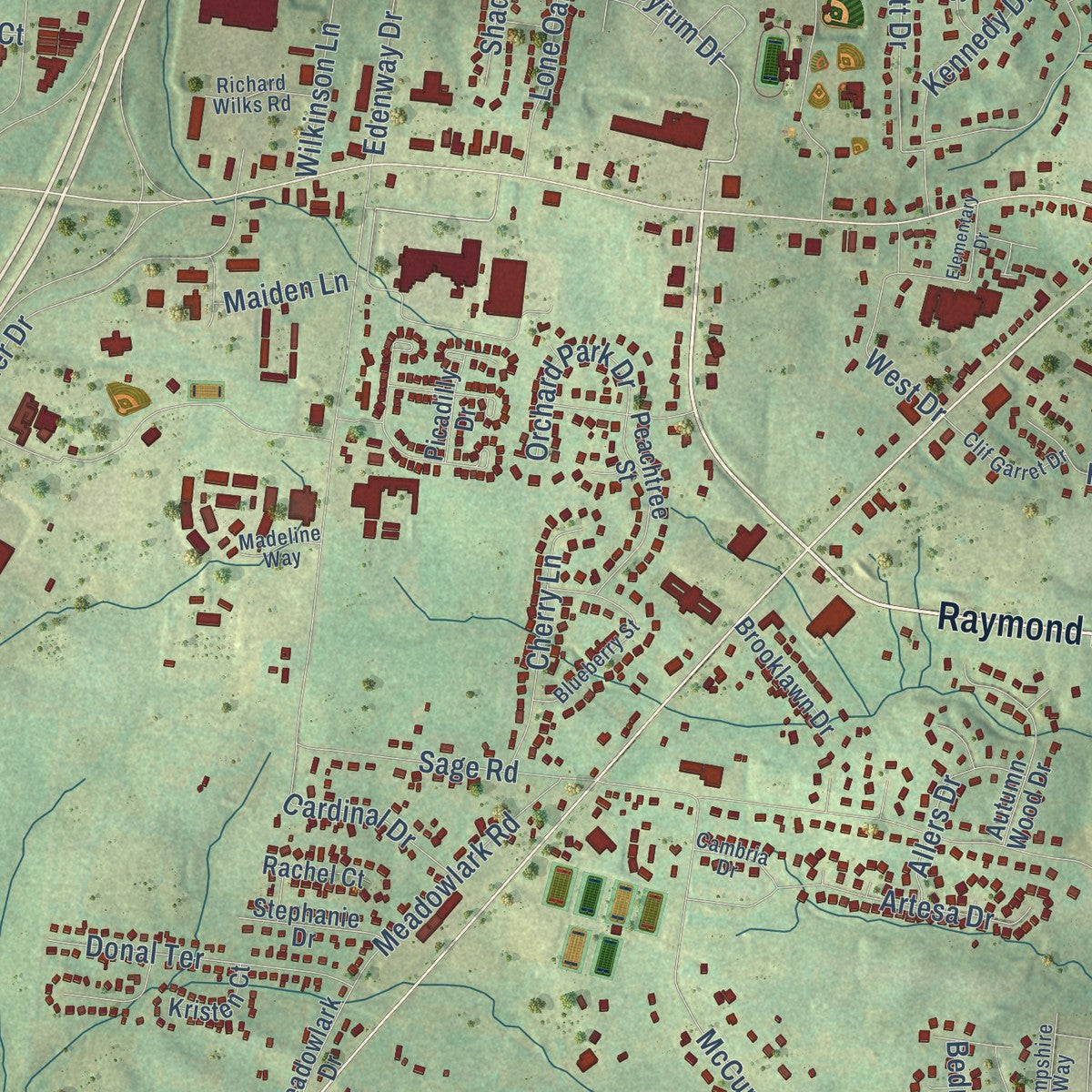 Close-up of the map of White House, Tennessee print showing street and building detail
