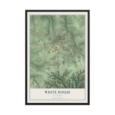 Map of White House, Tennessee, 12 x 18 inch print in a black wood frame