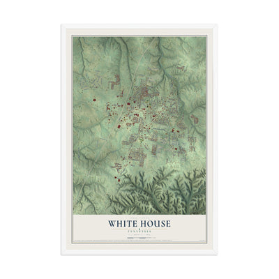 Map of White House, Tennessee, 12 x 18 inch print in a white wood frame