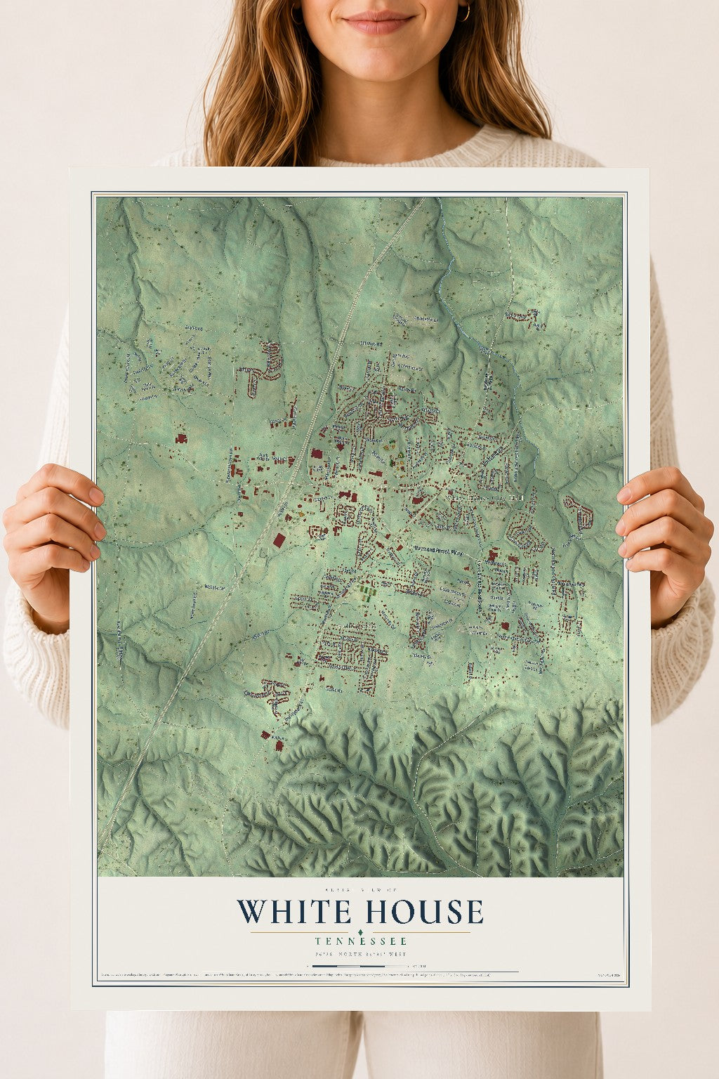 Map of White House, Tennessee, 18 x 24 inch unframed archival matte print
