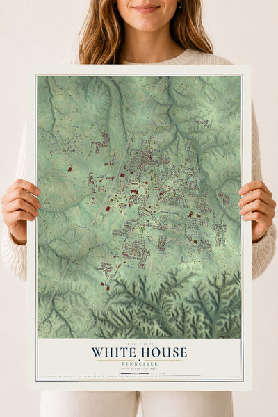 Map of White House, Tennessee, 18 x 24 inch unframed archival matte print