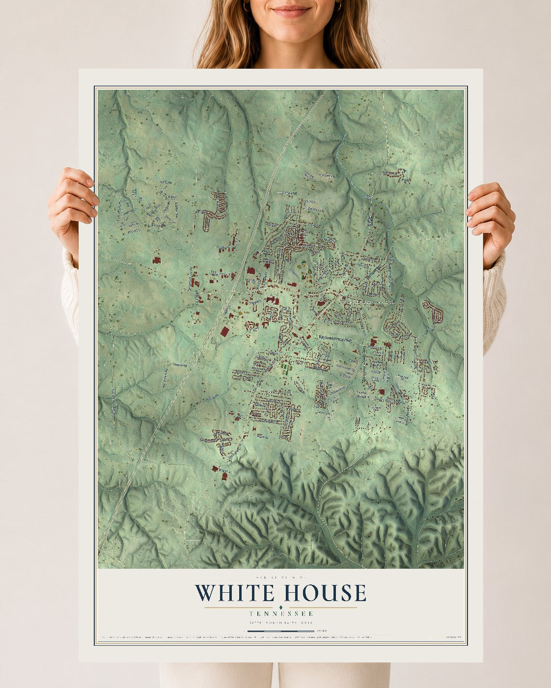 Map of White House, Tennessee, 24 x 36 inch unframed archival matte print