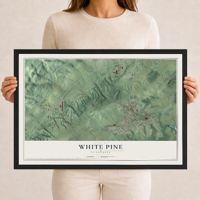 Map of White Pine, Tennessee, 12 x 18 inch print in a black wood frame