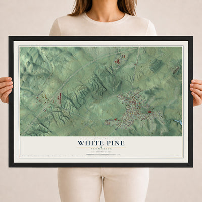 Map of White Pine, Tennessee, 18 x 24 inch print in a black wood frame