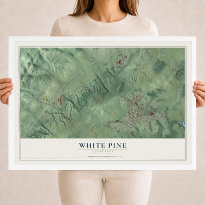 Map of White Pine, Tennessee, 18 x 24 inch print in a white wood frame