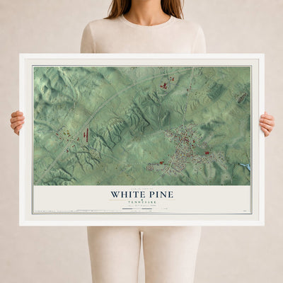 Map of White Pine, Tennessee, 24 x 36 inch print in a white wood frame