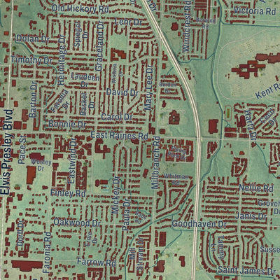 Close-up of the map of Whitehaven, Tennessee print showing street and building detail