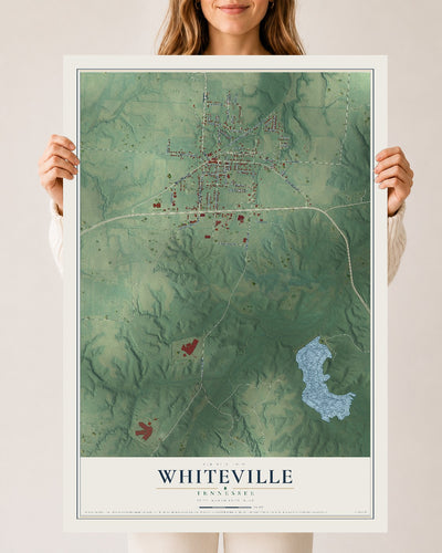 Map of Whiteville, Tennessee, 24 x 36 inch unframed archival matte print