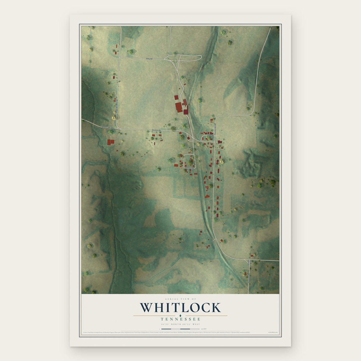 Whitlock, Tennessee map print, the full design
