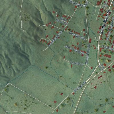 Second close-up of the map of Whitwell, Tennessee print showing more streets and buildings