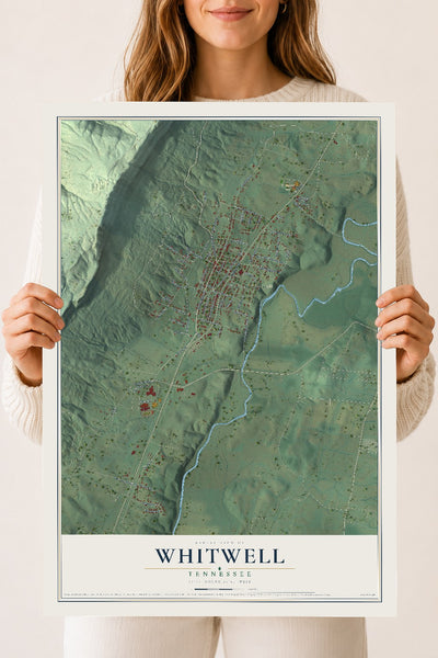 Map of Whitwell, Tennessee, 18 x 24 inch unframed archival matte print