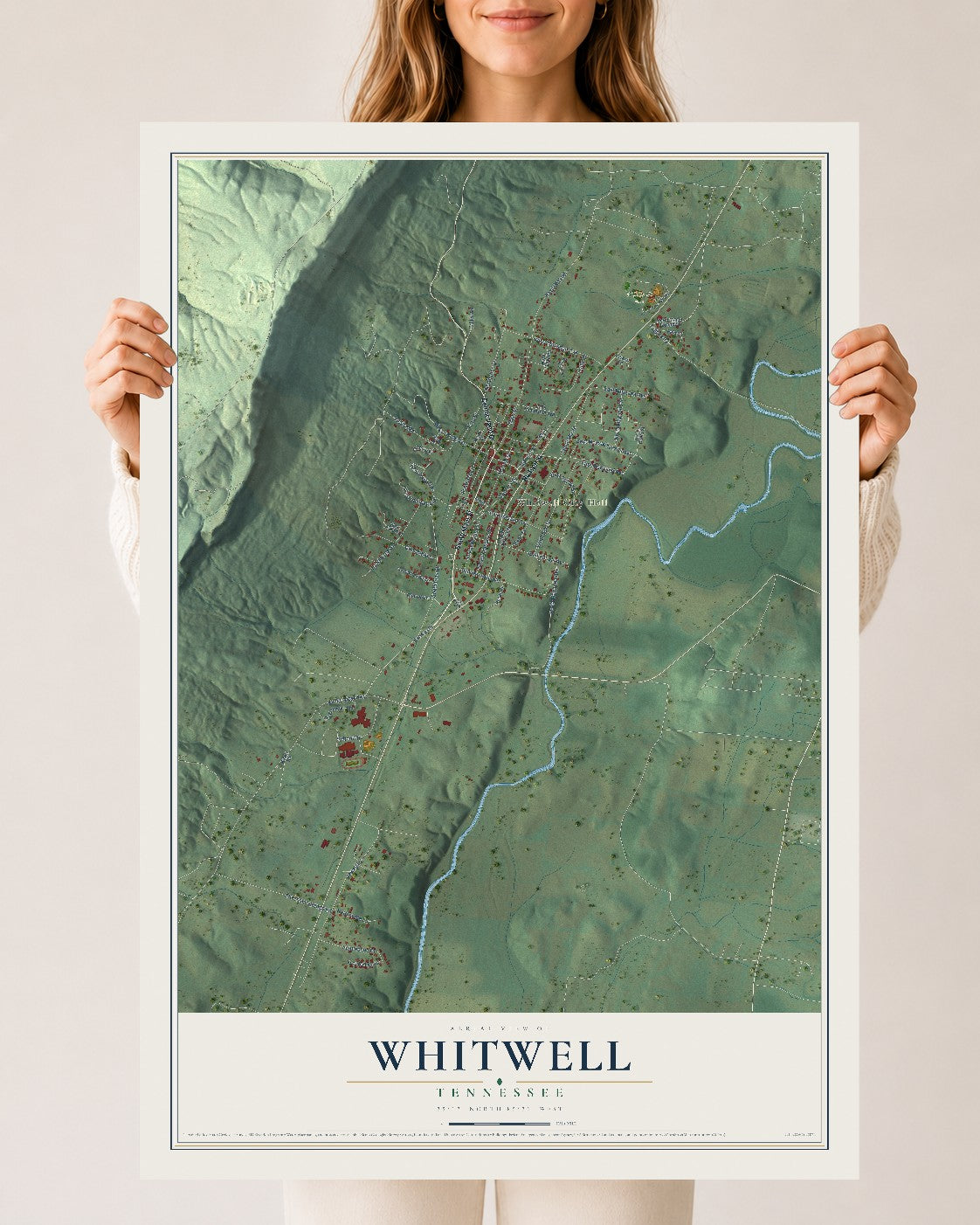Map of Whitwell, Tennessee, 24 x 36 inch unframed archival matte print