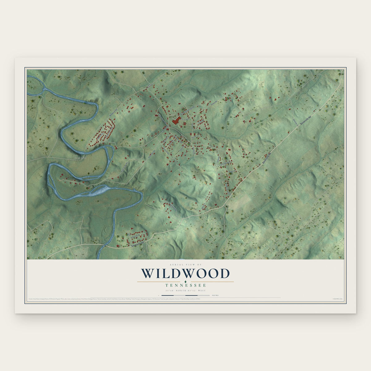 Wildwood, Tennessee map print, the full design