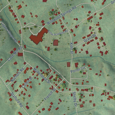 Close-up of the map of Wildwood, Tennessee print showing street and building detail