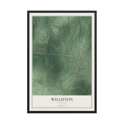 Map of Williston, Tennessee, 12 x 18 inch print in a black wood frame